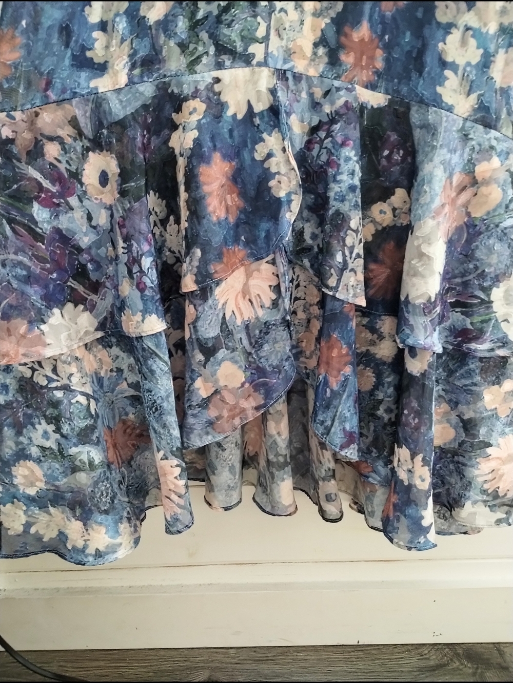 Anthropologie Hutch Floral Ruffle Midi Dress Blue Chiffon Empire Waist - Picture 6 of 13